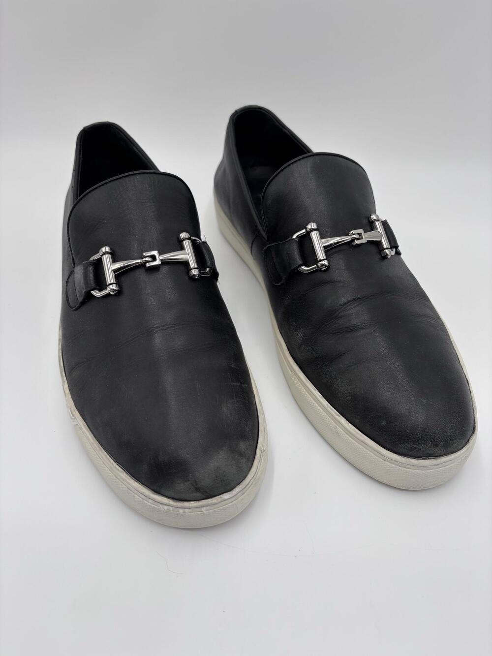 Marc Nolan Loafer Shoes Mens Size 12 Black Leather Boardwalk Slip-On Medallion